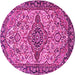 Round Machine Washable Medallion Pink Traditional Rug, wshtr4725pnk