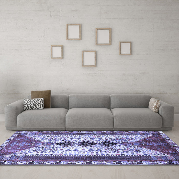 Machine Washable Persian Blue Traditional Rug in a Living Room, wshtr4726blu