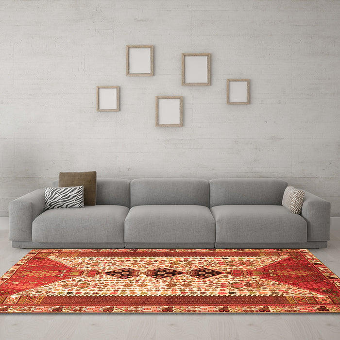 Machine Washable Persian Orange Traditional Area Rugs in a Living Room, wshtr4726org