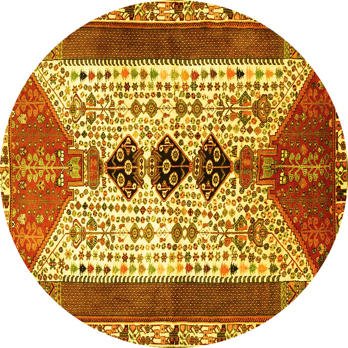 Round Machine Washable Persian Yellow Traditional Rug, wshtr4726yw