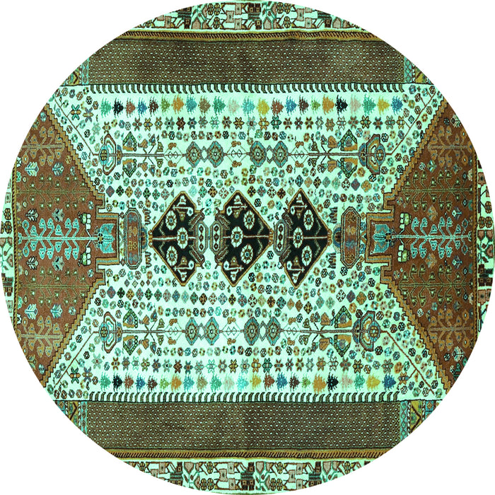 Round Machine Washable Persian Turquoise Traditional Area Rugs, wshtr4726turq