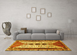 Machine Washable Persian Yellow Traditional Rug in a Living Room, wshtr4726yw