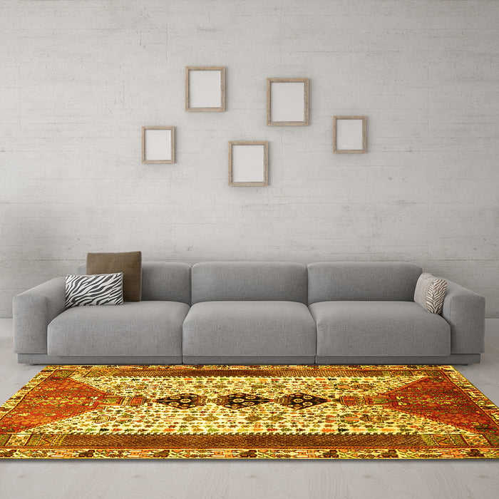 Machine Washable Persian Yellow Traditional Rug in a Living Room, wshtr4726yw