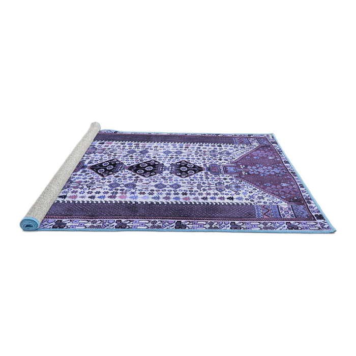 Sideview of Machine Washable Persian Blue Traditional Rug, wshtr4726blu