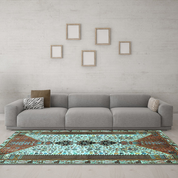 Machine Washable Persian Light Blue Traditional Rug in a Living Room, wshtr4726lblu