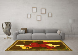 Machine Washable Persian Yellow Traditional Rug in a Living Room, wshtr4727yw