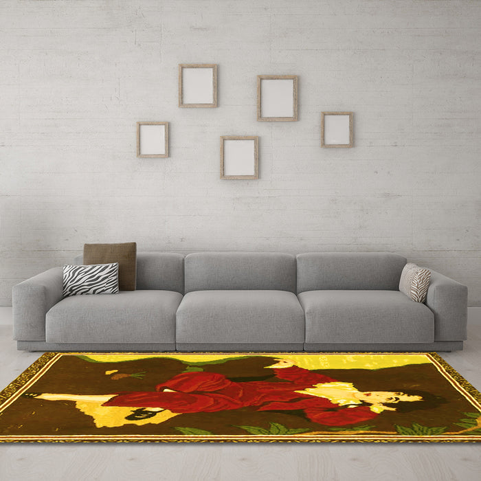 Machine Washable Persian Yellow Traditional Rug in a Living Room, wshtr4727yw