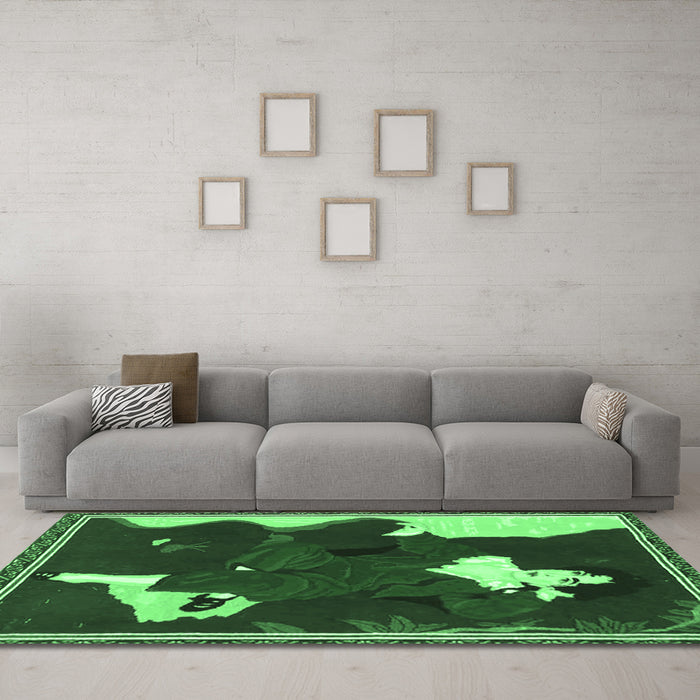 Machine Washable Persian Emerald Green Traditional Area Rugs in a Living Room,, wshtr4727emgrn