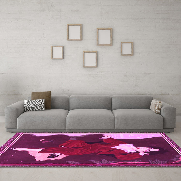 Machine Washable Persian Pink Traditional Rug in a Living Room, wshtr4727pnk