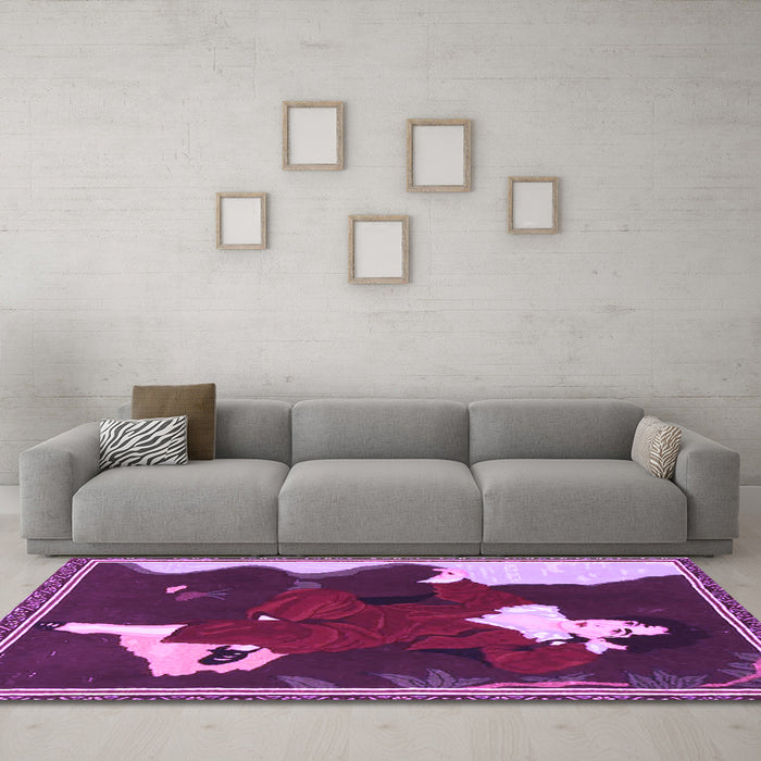 Machine Washable Persian Purple Traditional Area Rugs in a Living Room, wshtr4727pur