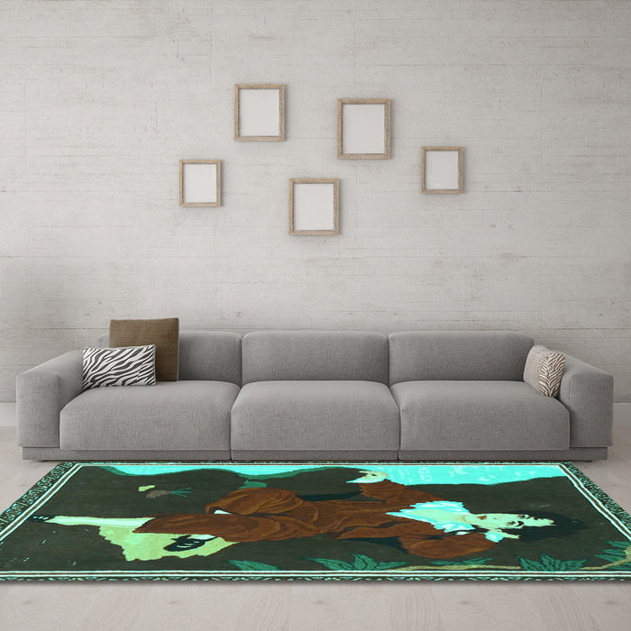 Machine Washable Persian Turquoise Traditional Area Rugs in a Living Room,, wshtr4727turq