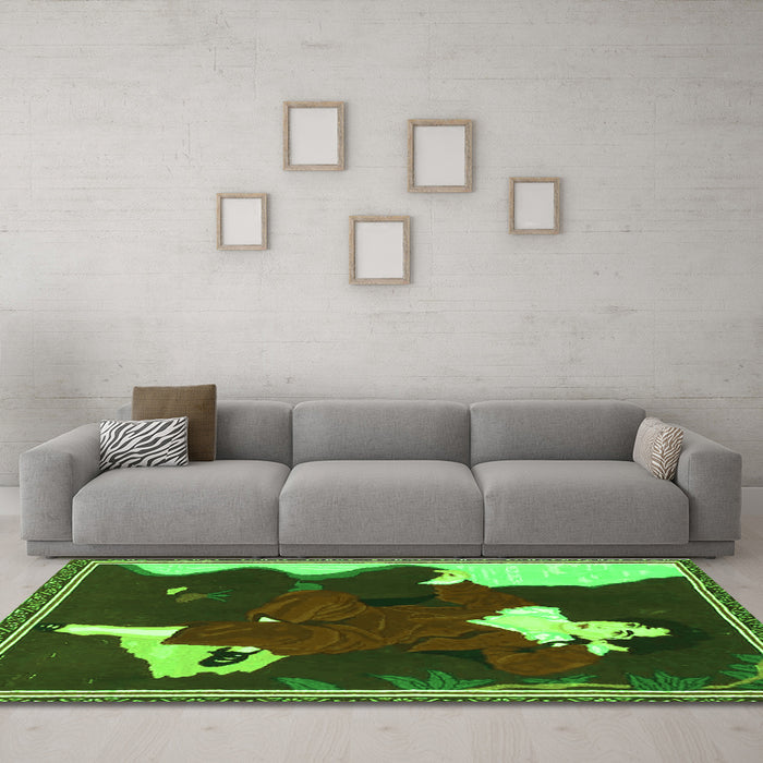 Machine Washable Persian Green Traditional Area Rugs in a Living Room,, wshtr4727grn