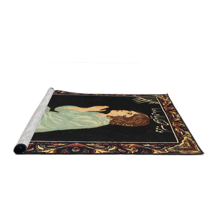 Sideview of Machine Washable Traditional Brass Green Rug, wshtr4728