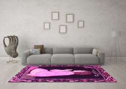 Machine Washable Persian Pink Traditional Rug in a Living Room, wshtr4728pnk