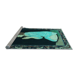 Sideview of Machine Washable Persian Light Blue Traditional Rug, wshtr4728lblu