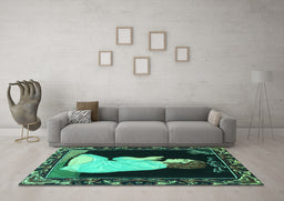 Machine Washable Persian Turquoise Traditional Area Rugs in a Living Room,, wshtr4728turq