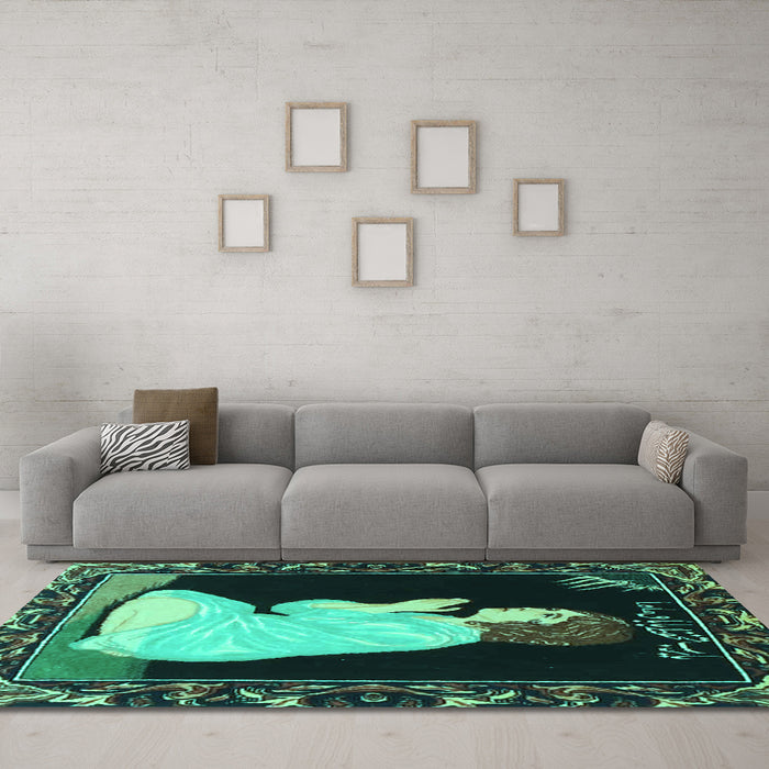 Machine Washable Persian Turquoise Traditional Area Rugs in a Living Room,, wshtr4728turq