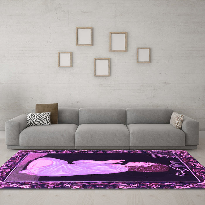 Machine Washable Persian Purple Traditional Area Rugs in a Living Room, wshtr4728pur