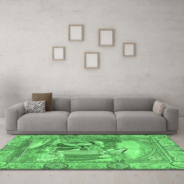 Machine Washable Persian Emerald Green Traditional Area Rugs in a Living Room,, wshtr4729emgrn