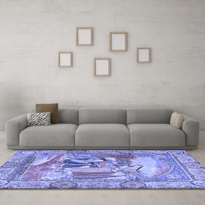 Machine Washable Persian Blue Traditional Rug in a Living Room, wshtr4729blu