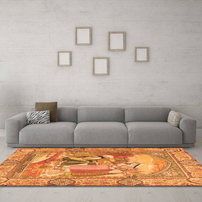 Machine Washable Persian Orange Traditional Area Rugs in a Living Room, wshtr4729org