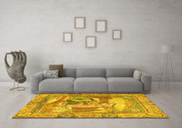 Machine Washable Persian Yellow Traditional Rug, wshtr4729yw