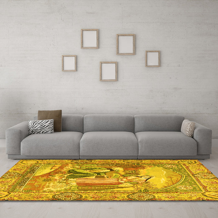 Machine Washable Persian Yellow Traditional Rug in a Living Room, wshtr4729yw
