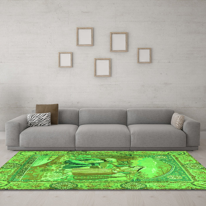 Machine Washable Persian Green Traditional Area Rugs in a Living Room,, wshtr4729grn