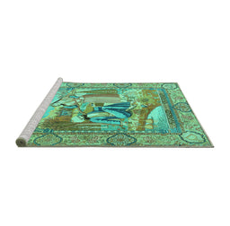 Sideview of Machine Washable Persian Turquoise Traditional Area Rugs, wshtr4729turq
