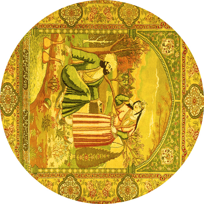 Round Persian Yellow Traditional Rug, tr4729yw