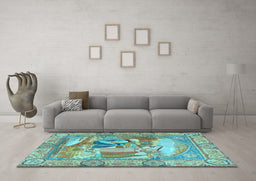 Machine Washable Persian Light Blue Traditional Rug in a Living Room, wshtr4729lblu
