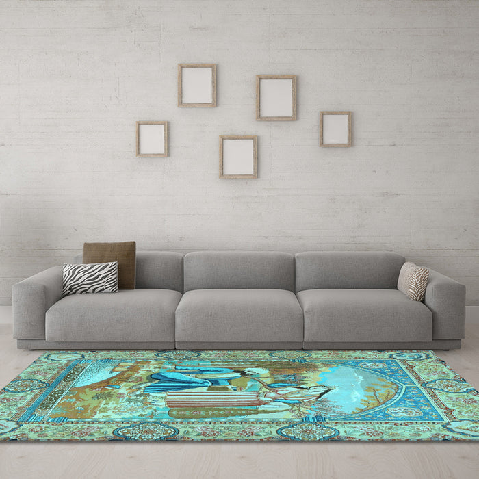 Machine Washable Persian Light Blue Traditional Rug in a Living Room, wshtr4729lblu