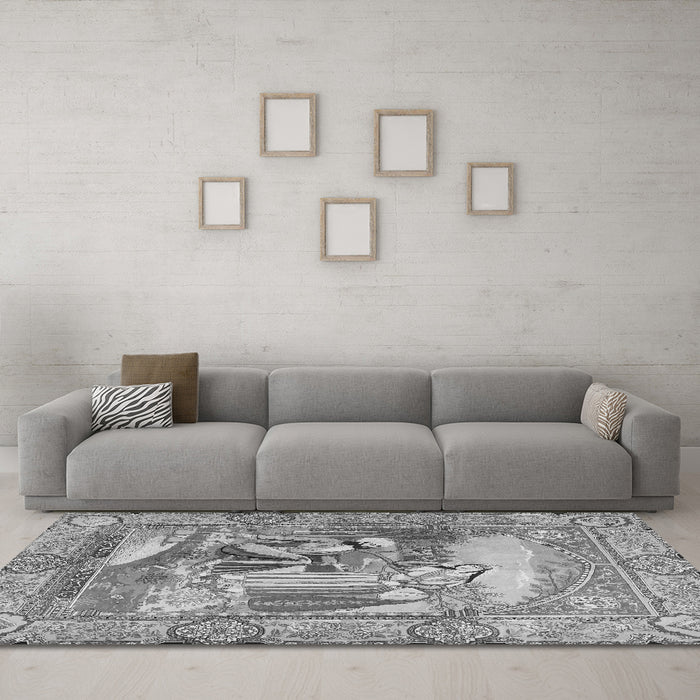 Machine Washable Persian Gray Traditional Rug in a Living Room,, wshtr4729gry