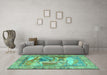 Machine Washable Persian Turquoise Traditional Area Rugs in a Living Room,, wshtr4729turq