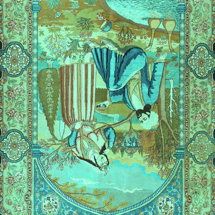 Machine Washable Persian Turquoise Traditional Area Rugs, wshtr4729turq