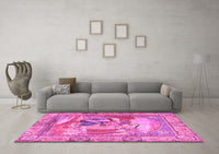 Machine Washable Persian Pink Traditional Rug, wshtr4729pnk