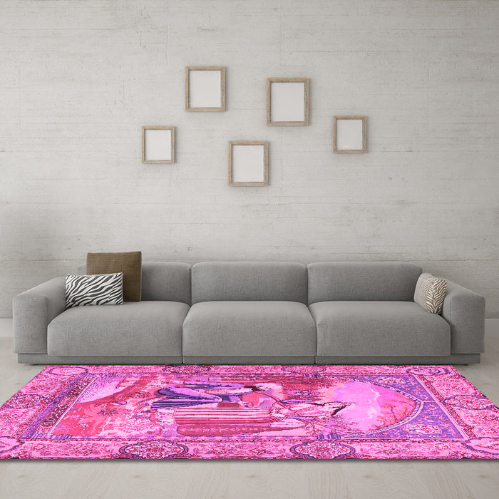 Machine Washable Persian Pink Traditional Rug in a Living Room, wshtr4729pnk