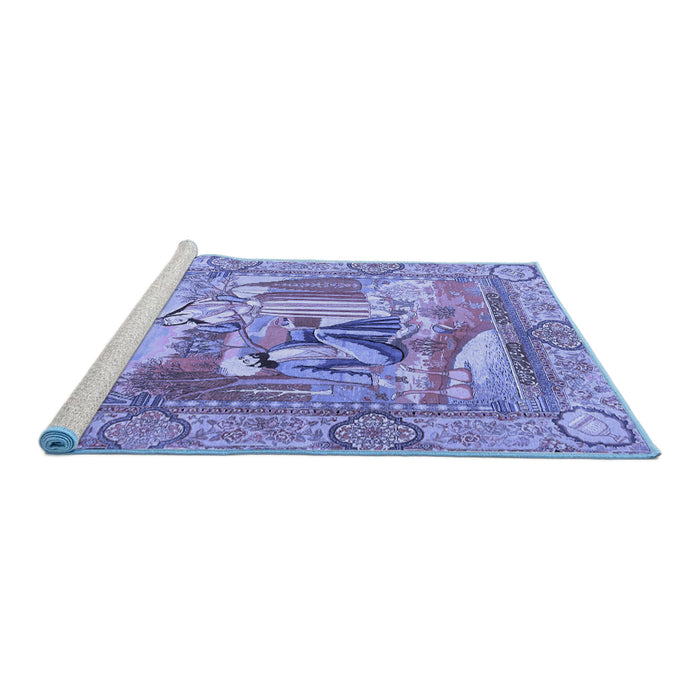 Sideview of Machine Washable Persian Blue Traditional Rug, wshtr4729blu