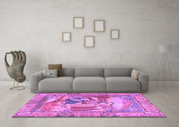 Machine Washable Persian Purple Traditional Area Rugs in a Living Room, wshtr4729pur