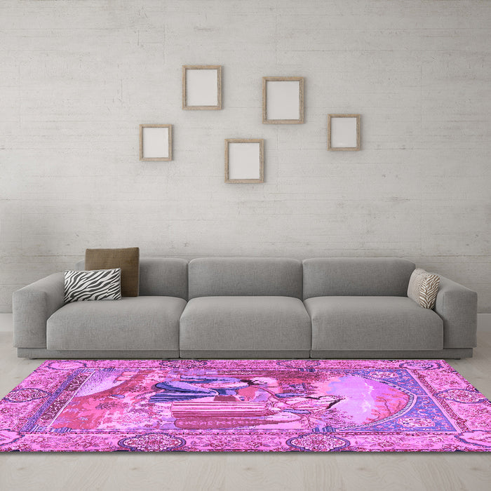 Machine Washable Persian Purple Traditional Area Rugs in a Living Room, wshtr4729pur