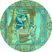 Round Persian Turquoise Traditional Rug, tr4729turq