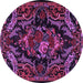 Round Machine Washable Medallion Purple French Area Rugs, wshtr472pur