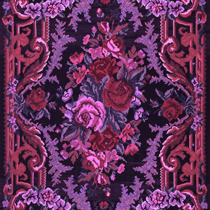 Machine Washable Medallion Purple French Area Rugs, wshtr472pur