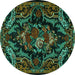 Round Machine Washable Medallion Turquoise French Area Rugs, wshtr472turq