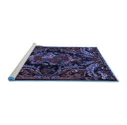 Sideview of Machine Washable Medallion Blue French Rug, wshtr472blu