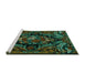 Sideview of Machine Washable Medallion Turquoise French Area Rugs, wshtr472turq