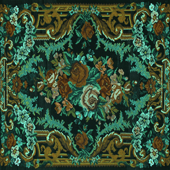 Square Machine Washable Medallion Turquoise French Area Rugs, wshtr472turq