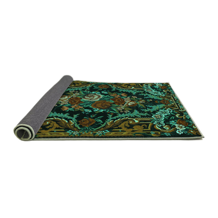 Sideview of Medallion Turquoise French Rug, tr472turq