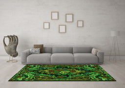 Machine Washable Medallion Green French Area Rugs in a Living Room,, wshtr472grn