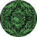 Round Machine Washable Medallion Emerald Green French Area Rugs, wshtr472emgrn